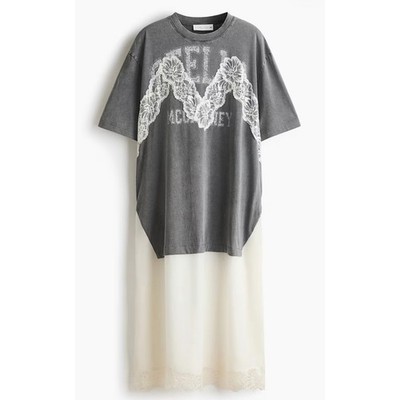 NWT Stella McCartney x H&M Lace Trim Graphic T-Shirt Midi Dress - Medium