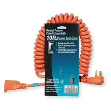 POWER FIRST 3AY48 Coiled Ext Cord,10ft,16Ga,13A,SJT,Orange 3AY48