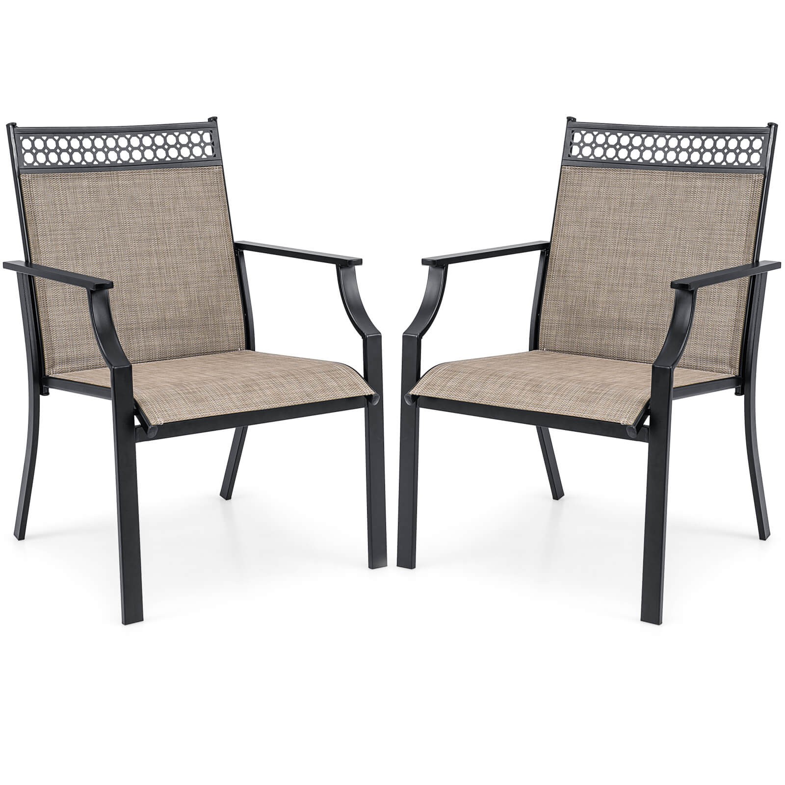 Patio Chairs Set of 2 w/All Weather Breathable Fabric High Backrest Coffee