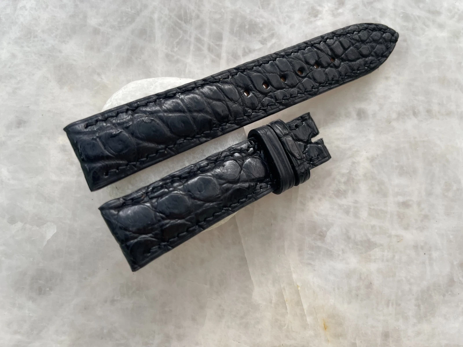 20mm/18mm Black Alligator Crocodile Print Leather Watch Strap Band