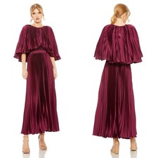 Mac Duggal 49638 Cape Pleated Tea Length Dress Raspberry Pink Red NWT Size 2