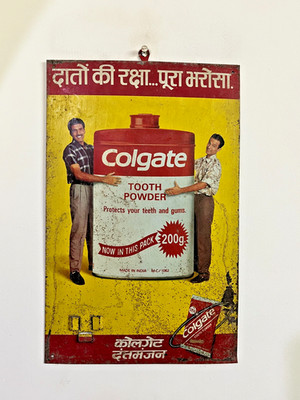 Vintage Altes Colgate Zahnpulver Werbeschild Zinnschild Dose Mehrfarbig