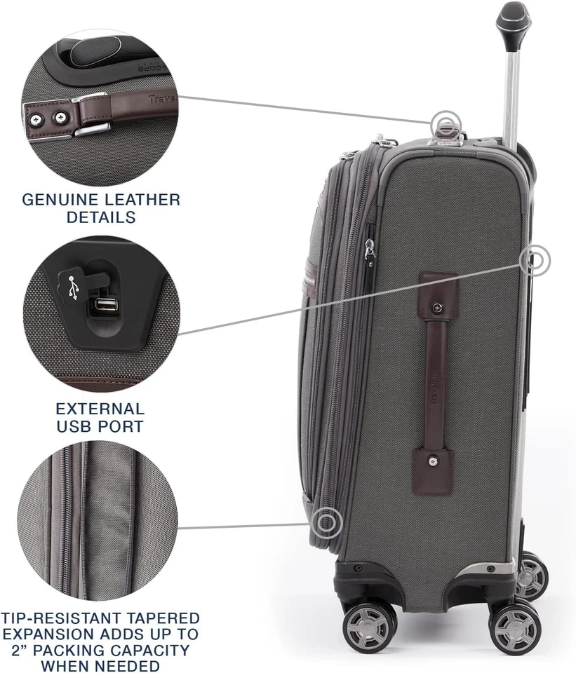 Travelpro Platinum Elite Softside 21" Expandable Carry on Spinner - Vintage Grey - Image 4 of 4