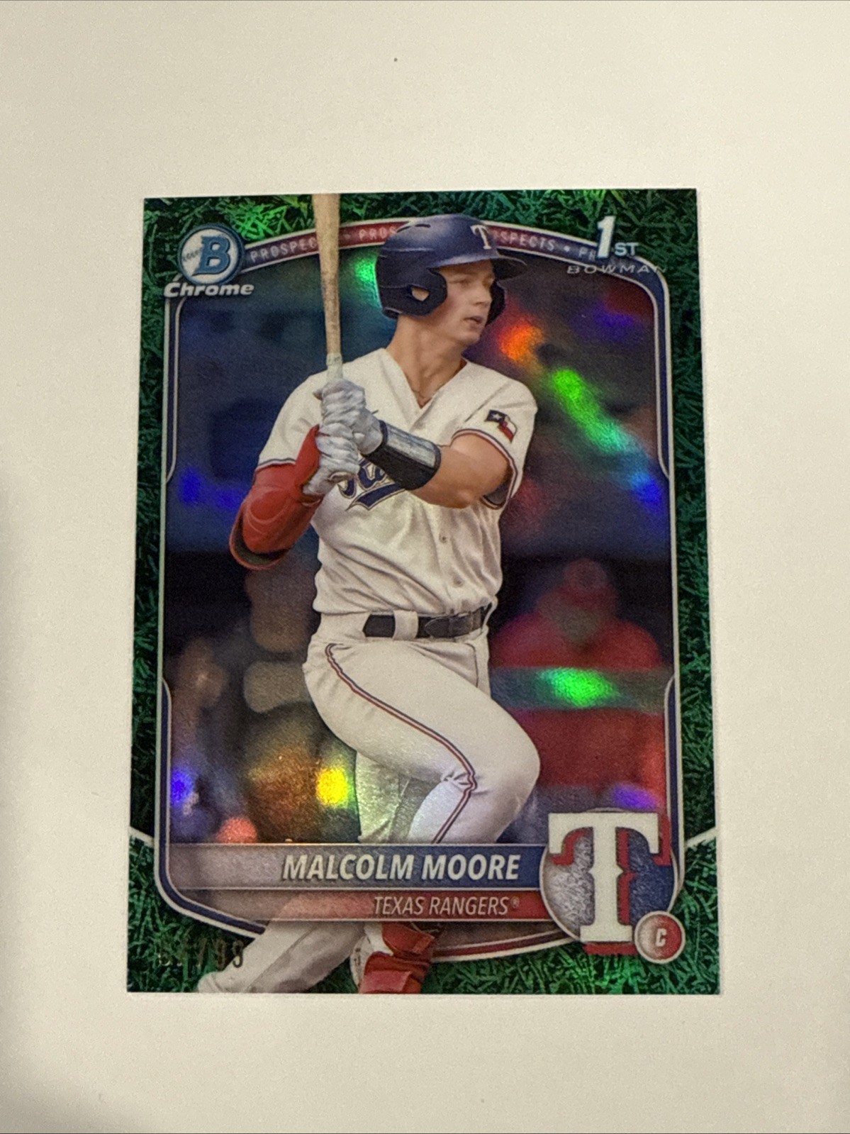 2025 Bowman #BCP-129 Malcolm Moore Chrome Prospects Green Grass Refractor #/99