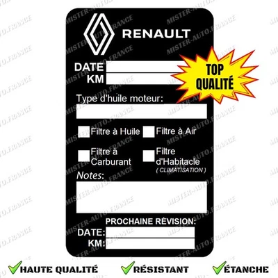 Étiquette Autocollant Entretien Vidange Huile Filtre Voiture Renault Top Qualité