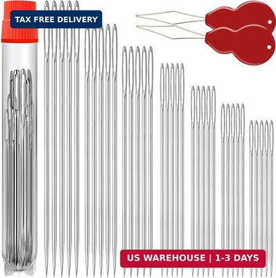 35 Pack Premium Large Eye Needles for Hand Sewing with 2 Needle Threaders, Assor