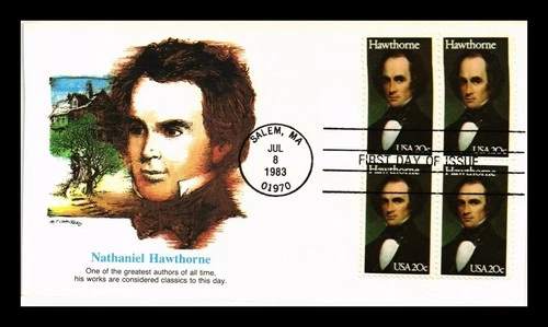 US COVER NATHANIEL HAWTHORNE LITERARY ARTS FDC BLOCK OF 4 FLEETWOOD