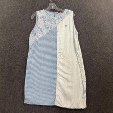 U.S. Polo Assn Dress Women's 40 Blue Colorblock Chambray Shift Knee Length