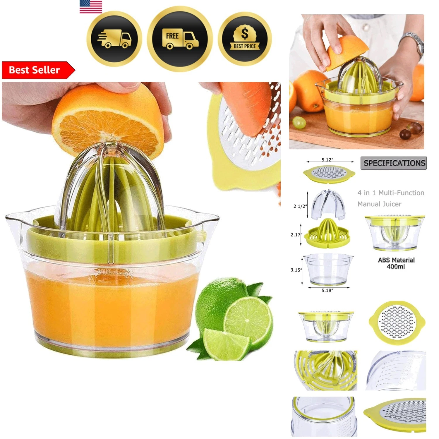 Citrus Lemon Orange Juicer Manual Hand Squeezer Juicer Grater with Measuring Cup
Opens in a new wind