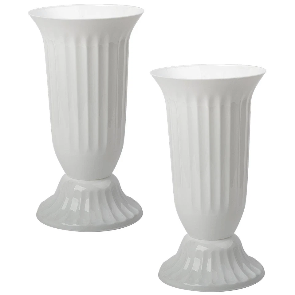2x Außen Vase Garten Grab rund robuster Kunststoff mit abnehmbarem Stand Fuß