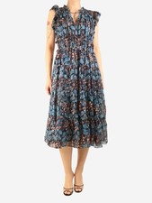 Ulla Johnson Blue printed lurex midi dress - size UK 14