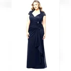Betsy & Adam Women Dress Size 18W Navy Blue Sheer Jersey Lace Cap Sleeve Gown