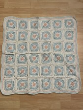 Hand crocheted small pink and blue baby afghan darling