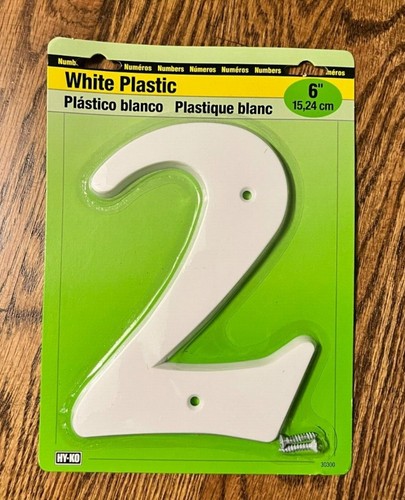 Hy-Ko 6 Zoll Weiße Kunststoff Nummer 2 (zwei) mit Befestigungsschrauben | Neu - Bild 1 von 2