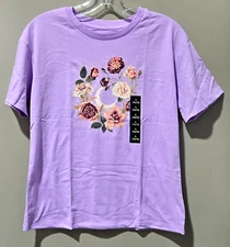 Art Class Girls' Night Garden Floral Print Oversized SS Purple Tee - Large 10/12