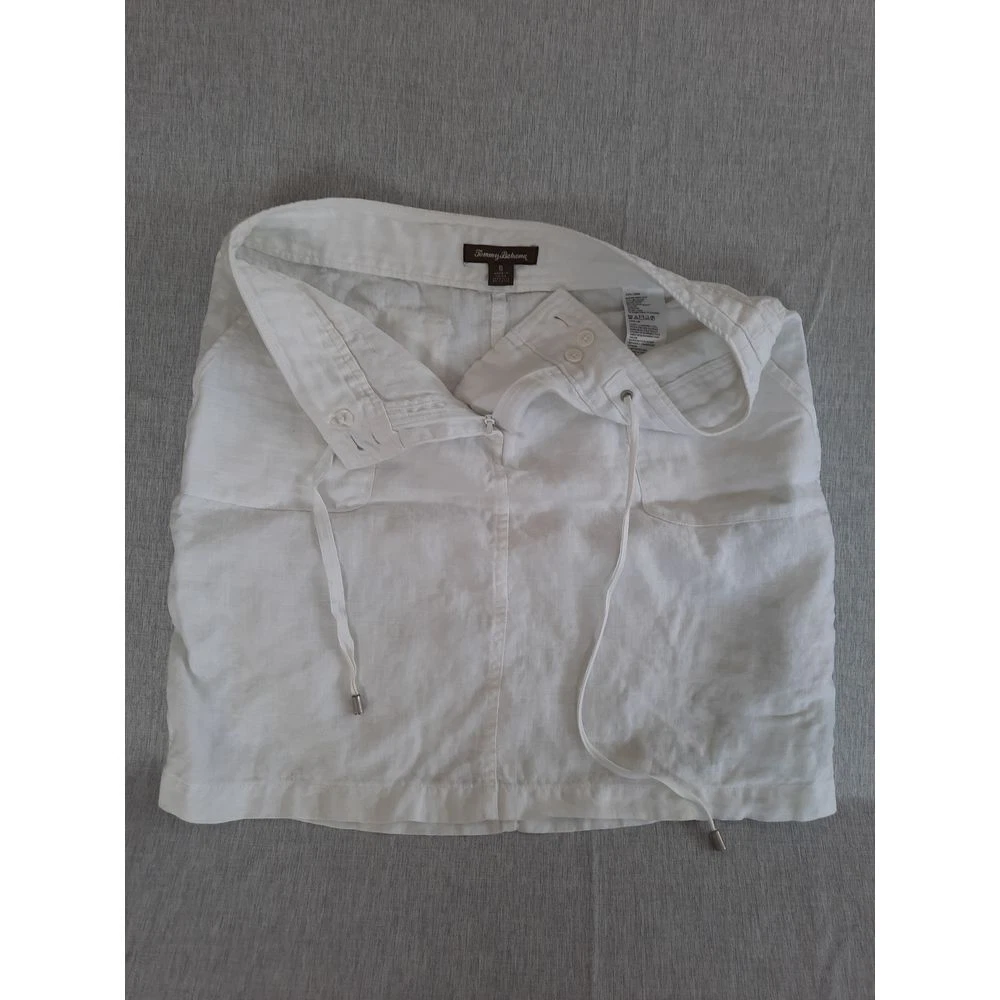 Tommy Bahama Women's 6 Solid White Pockets Drawstring Pure Linen Mini Skirt