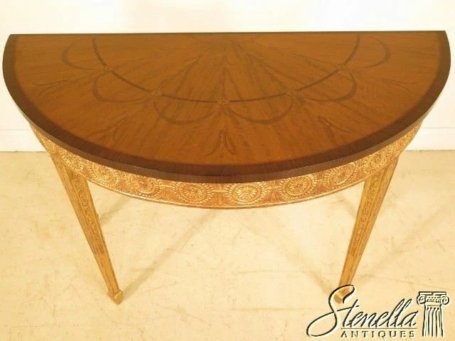 28431EC: Mesa consola Adam Gold con incrustaciones de madera satinada dorada Demilune Foto 2 de 4