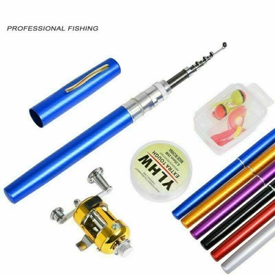Mini Teleskop Tragbare Tasche Fisch Stift Aluminiumlegierung Angelrute Pole Reel