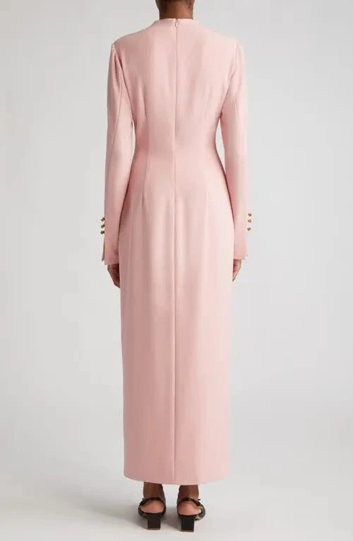 Vestido drapeado de crepé manga larga LELA ROSE color rubor talla 20 XXL original $1,690 Foto 2 de 4