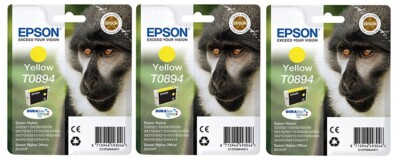 3 x Original Epson T0894 gelb Affe S20 S21 SX100 SX105 SX115 SX200 SX205 SX215