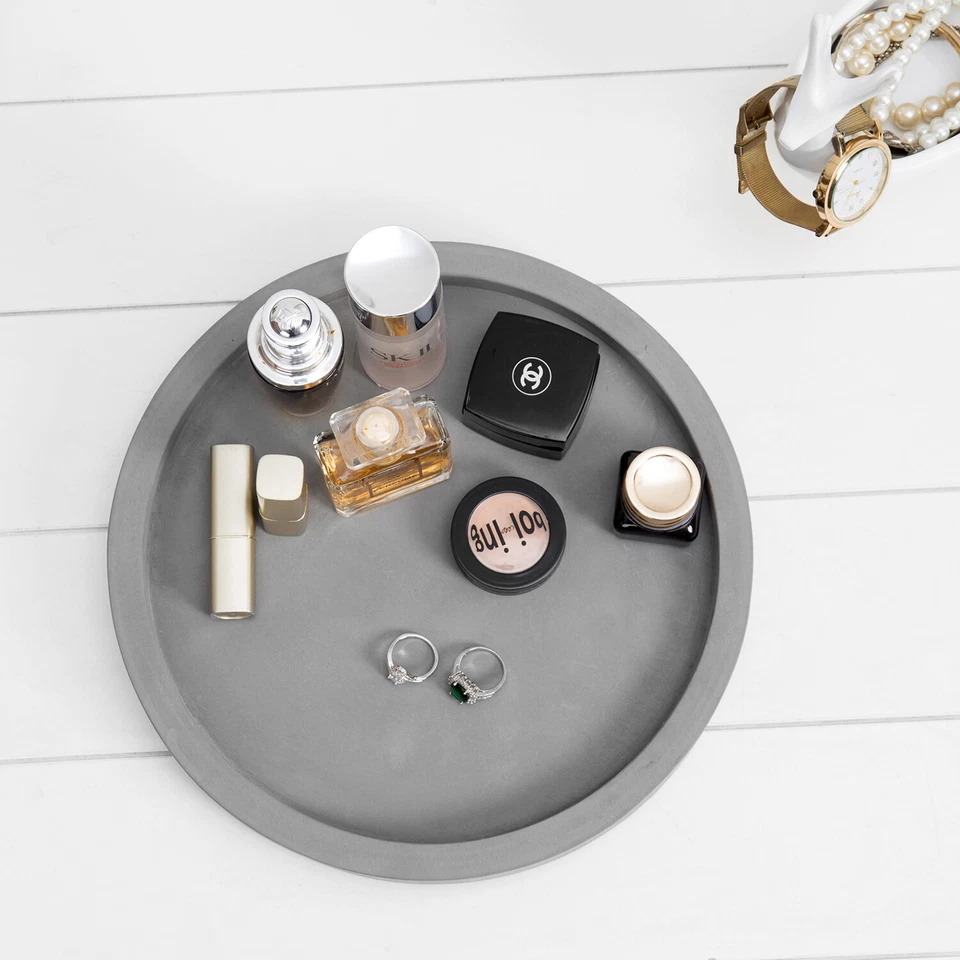 MyGift 11 Inch Classic Cement Gray Round Decorative Cosmetics Vanity Tray - Image 2 of 4