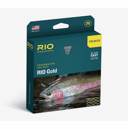 NEW PREMIER RIO GOLD WF-4-F #4 FLOATING FLY LINE W/ SLICKCAST IN MOSS / GOLD - Afbeelding 1 van 3