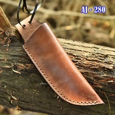 USA EDC Fixed Blade Knife Leather Sheath Knives Holster Belt Carry & Neck Sting