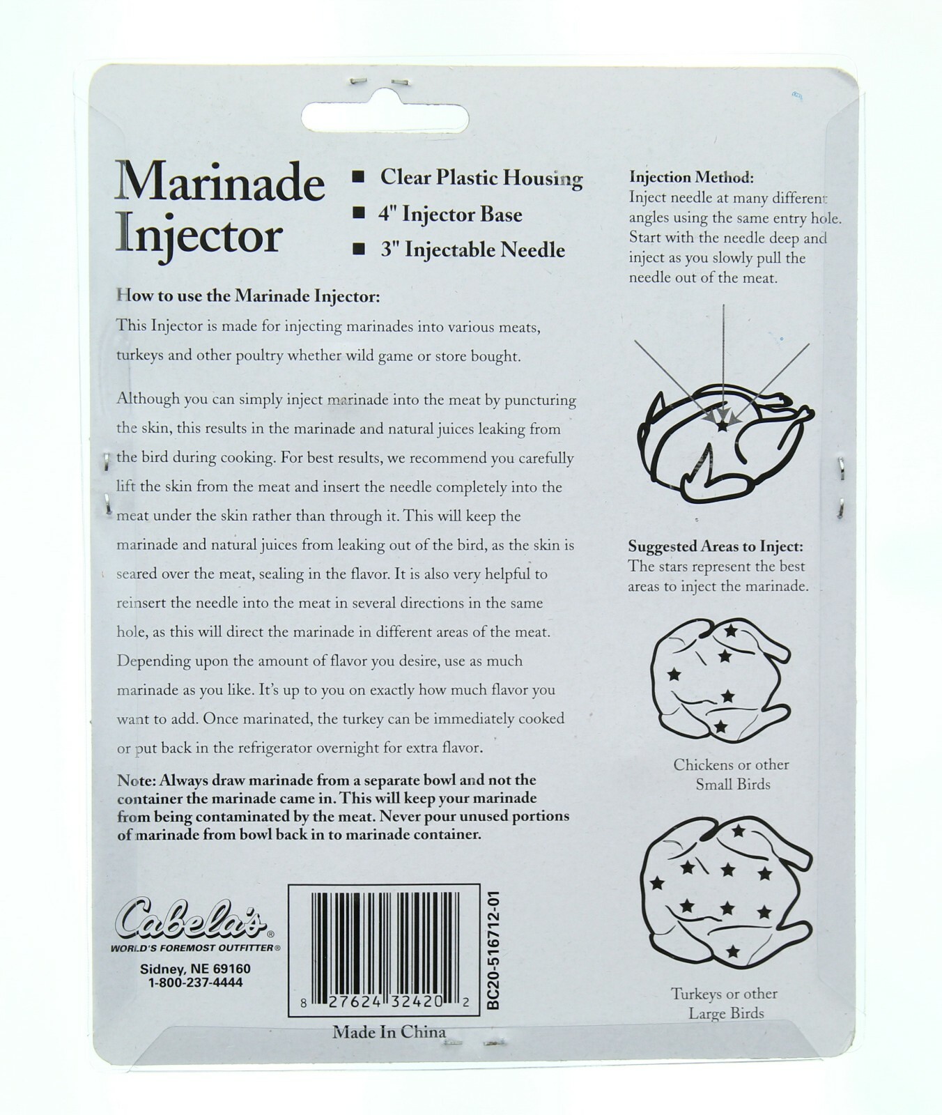 Cabela's Marinade Injector Premium Gourmet Cooking Accessory 2oz Flavor