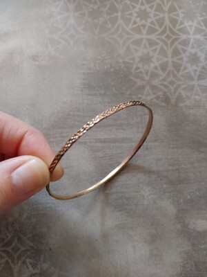 Vintage gold over silver 2 5/8'' ID bangle texture bracelet tested 14k rose gold