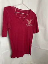 American Eagle womens v-neck 3/4 sleeve Red Top Sz M (sm)