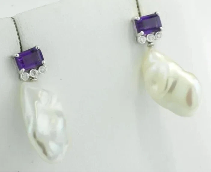 Perlen Amethyst Brillant Ohrhänger Süßwasserperlen 750Gold Weißgold WERT 2.450€ - Bild 4 von 4