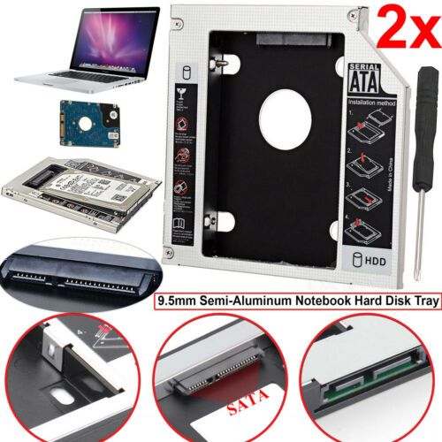 2x SATA 2nd HDD SSD Hard Drive Caddy Case For 9.5mm Universal Laptop CD/DVD-ROM - 第 1/7 張圖片