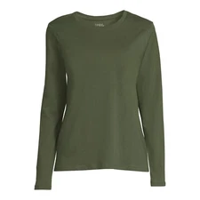 Time and Tru Women's Core Tee with Long Sleeves-Green-Medium(8-10)-NWT