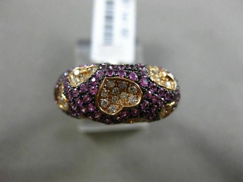 ESTATE 1.69CT DIAMOND & PINK SAPPHIRE 18KT 2 TONE GOLD 3D MULTI HEART LOVE RING - Picture 2 of 12