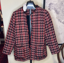 New Tags Women  s Chicos 2 Open Cardigan Red Boucle Jacket