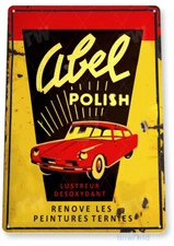 Abel Car Polish Sign, Rustic Auto Shop Garage Car Wash Tin Sign B916