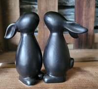 2 X Keramik Modern Hasen Schwarz 12 Cm Ostern Osterdekoration Osterhasen Deko
