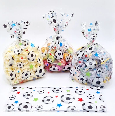 PARTY ANGELS LIMITED FOOTBALL SOCCER theme empty cellophane treat party gift bags with twist ties