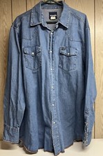 Men's WRANGLER Vintage Western Denim Pearl Snap Button Down Shirt Size 2XT