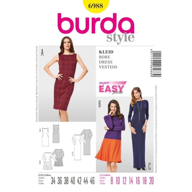 Burda Style Sewing Pattern 6988 Women's Jersey Dresses With Flat Bateau  Neck | eBay