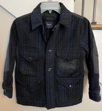 Boys GAP Blue  Black Plaid Button-Up Coat Size Small 6-7 