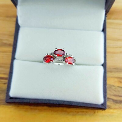 Natural Garnet Ring Handmade Statement 925 sterling silver