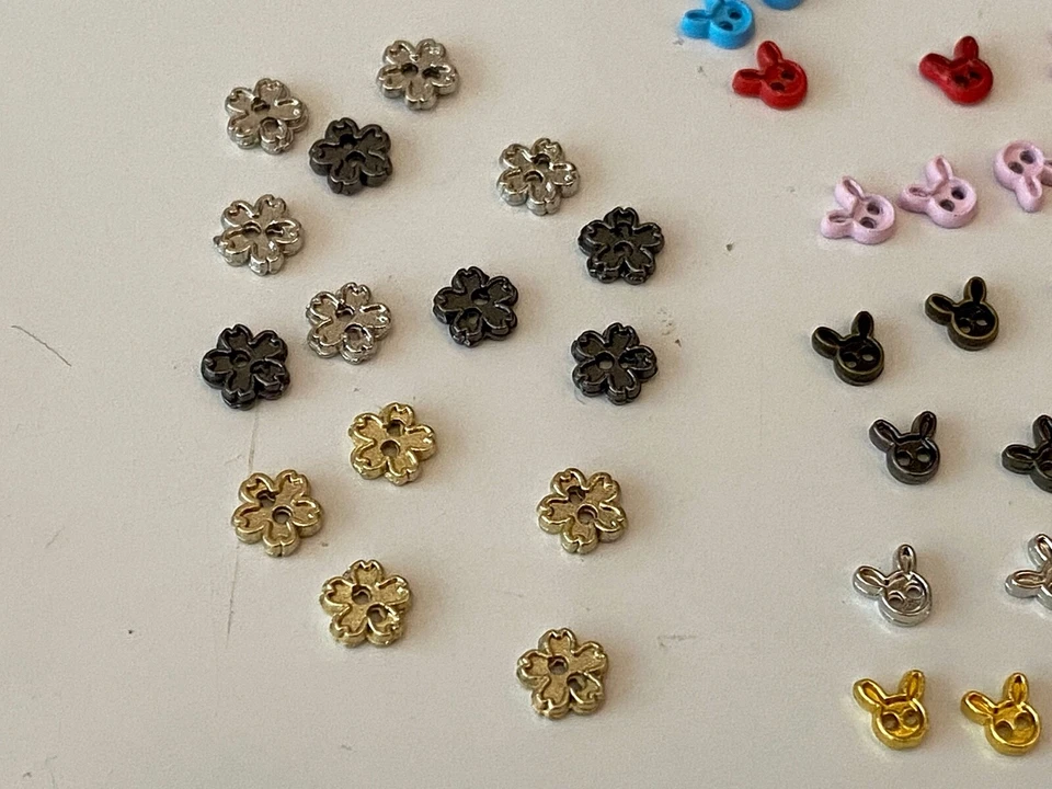 Job lot doll making mini buttons 4mm sew on 2 hole buttons rabbit flower shapes - Image 3 of 4