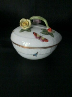 Vintage Herend Rothschild Porcelain Heart Leaf Shaped Trinket Box
