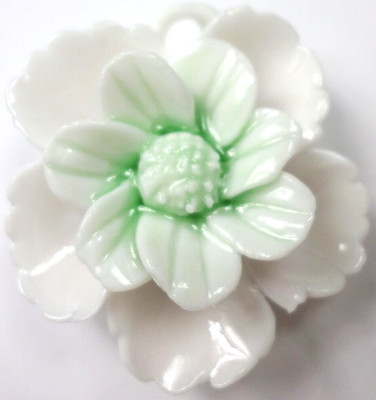 4 Porcelain XL Pale Pink with Green Pretty Flowers Floral HUGE 41x41mm Pendants