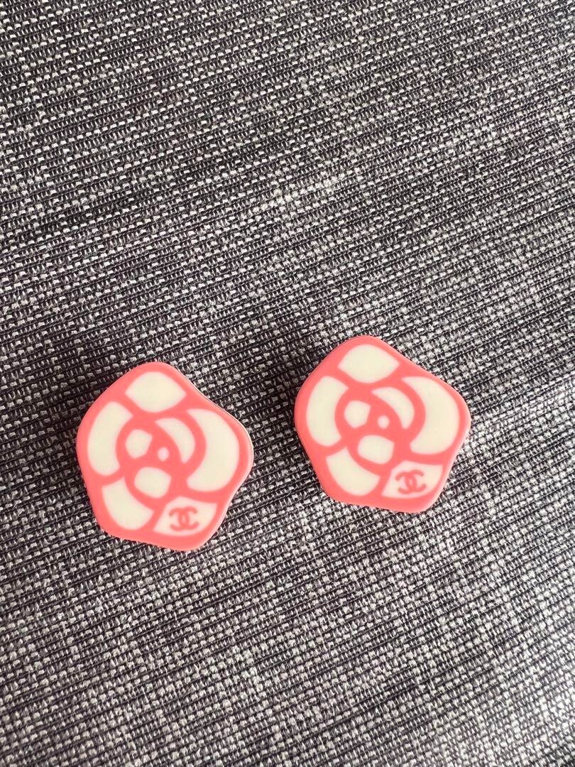 CHANEL Earrings Coco Mark Camellia Flower Pink Flower