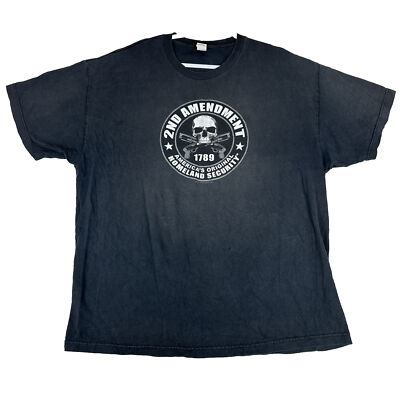 Vtg Y2K Hot Leathers 2nd Amendment Skull Black Graphic T-Shirt Sz 2XL