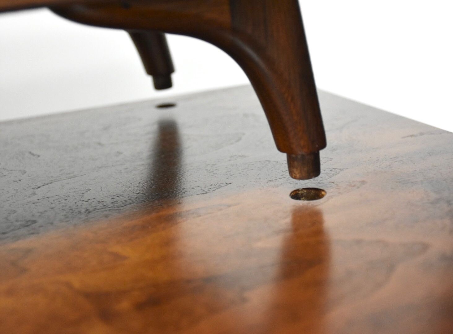 Sculpted Walnut Mid Century Modern Credenza and Hutch
