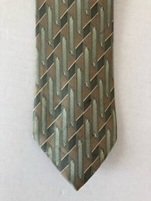 Statements Men's Necktie Tie Silk Satin Green Bronze Silver Geometric 60"