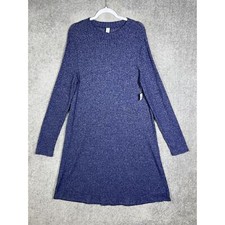 Old Navy Mock Neck Dress Women Size XL Tall Stretch Blue Knit Ribbed Long Sleeve